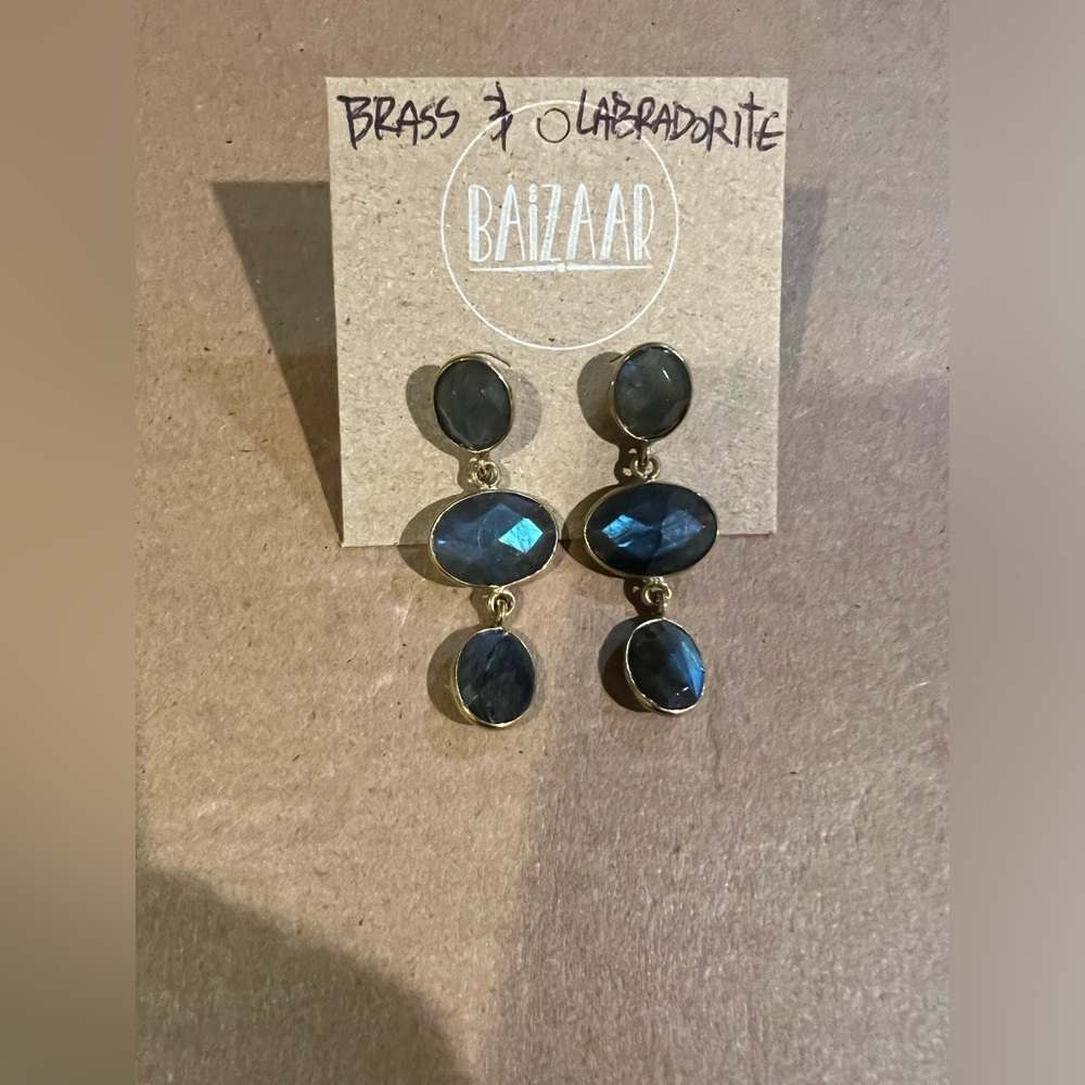 Gold Plated Brass and Labradorite Earrings